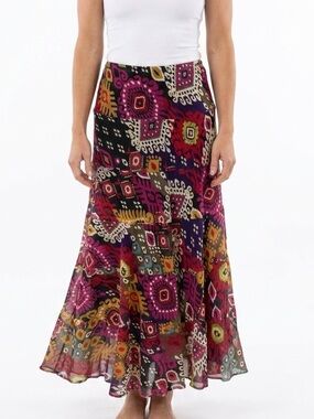 RUBY RD PETITE Multicolour Boho Flowy Maxi Skirt Raw Hem Whimsy Size 14P